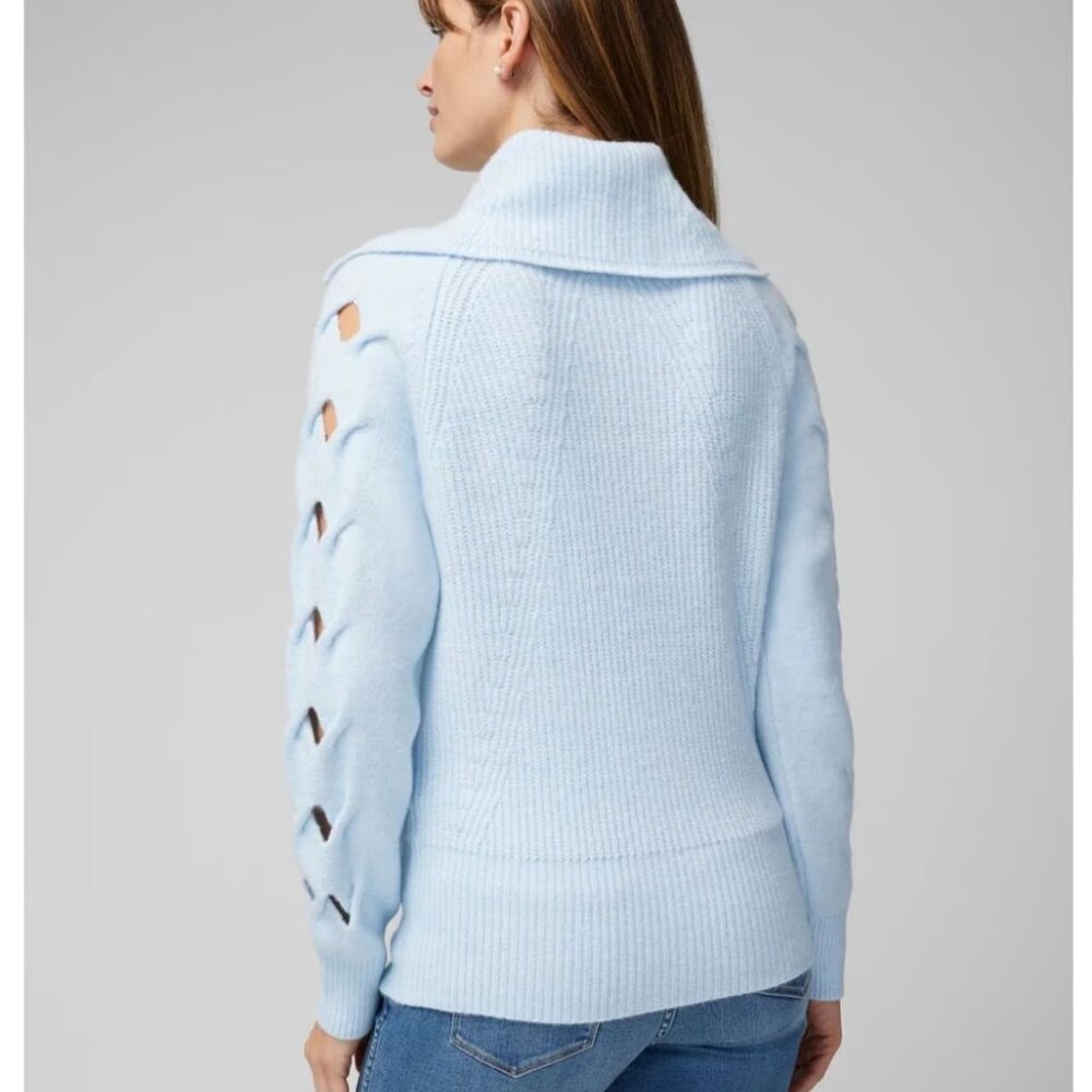 WHBM Novelty Sleeve Half Zip Pullover Color Glass ( Light Blue ) Size M - Picture 11 of 13